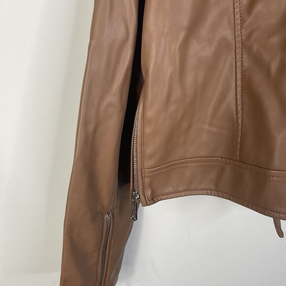 Sam Edelman Women's XL Brown Vegan Leather Moto Jacket Biker Motorcycle - Picture 12 of 13